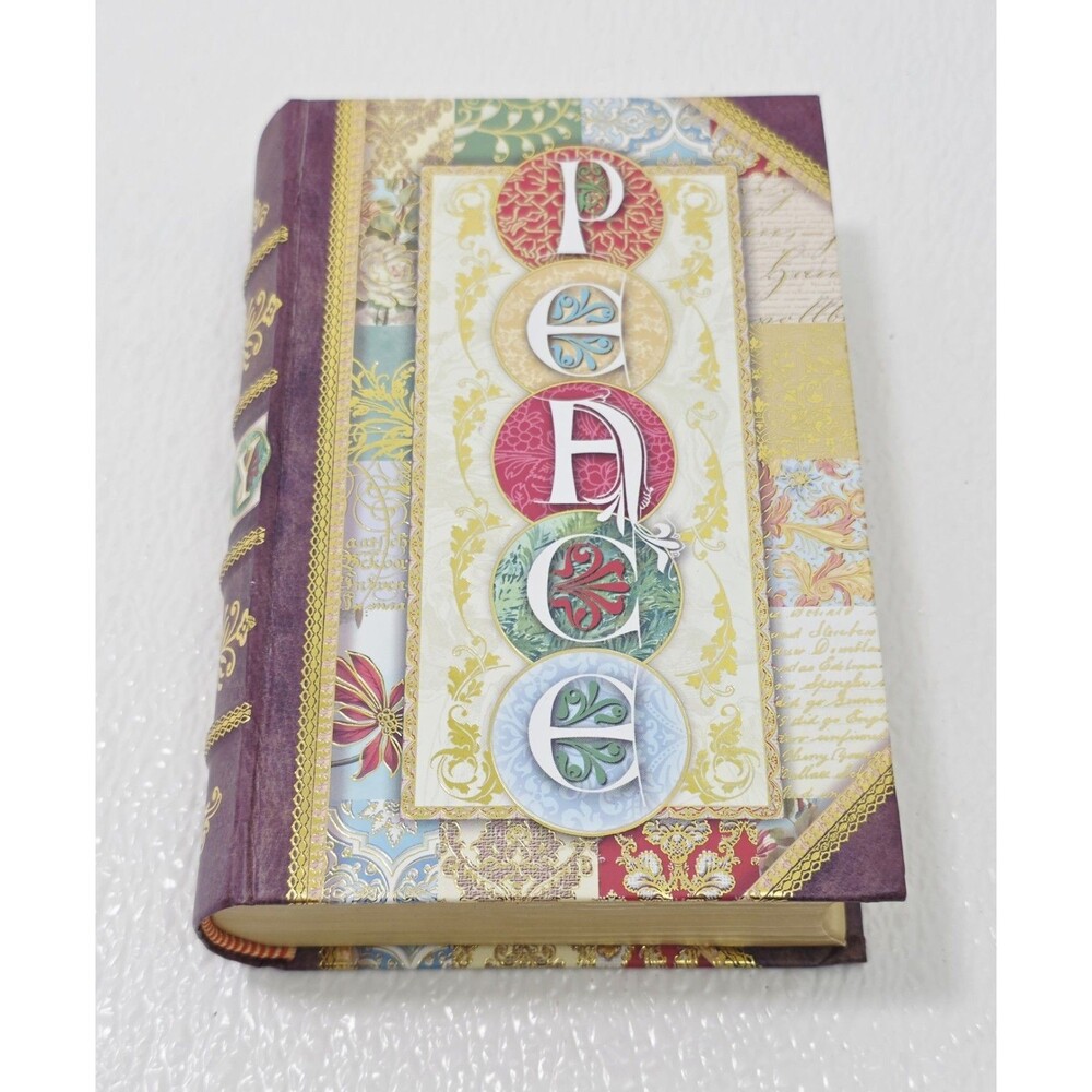 PUNCH STUDIO BOOK SHAPED TRINKET BOX, PEACE AND JOY DECORATION FAKE BOOK BOX